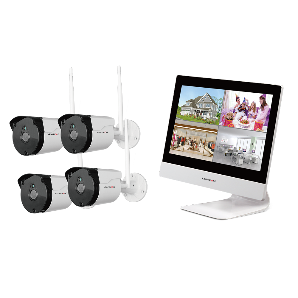 Bechol 1080P Wireless Security System,4CH 9 inch Wi-Fi NVR All-in-One Touchscreen LCD Monitor and 4 Wire-Free Rechargeable Battery Cameras 2-Way Audio PIR Motion Detection Low power consumption 